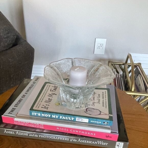 Vintage Blenko Textured Glass Flower Petal Taper Candle Holder Art Glass Candle - Picture 7 of 7